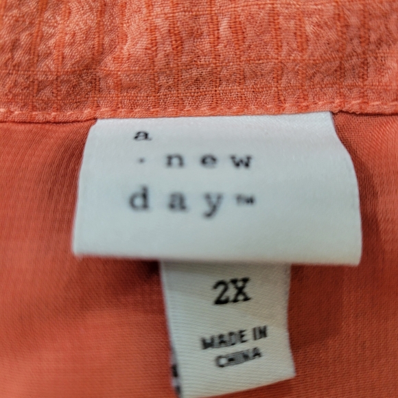 A New Day Orange Floral Print Chiffon Muse Blouse Tie Neckline - Picture 7 of 9